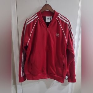 Adidas red and white track jacket size XL.